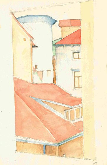 Roofscape in Split, watercolour on paper