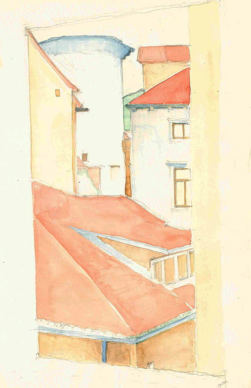Roofscape in Split, watercolour on paper